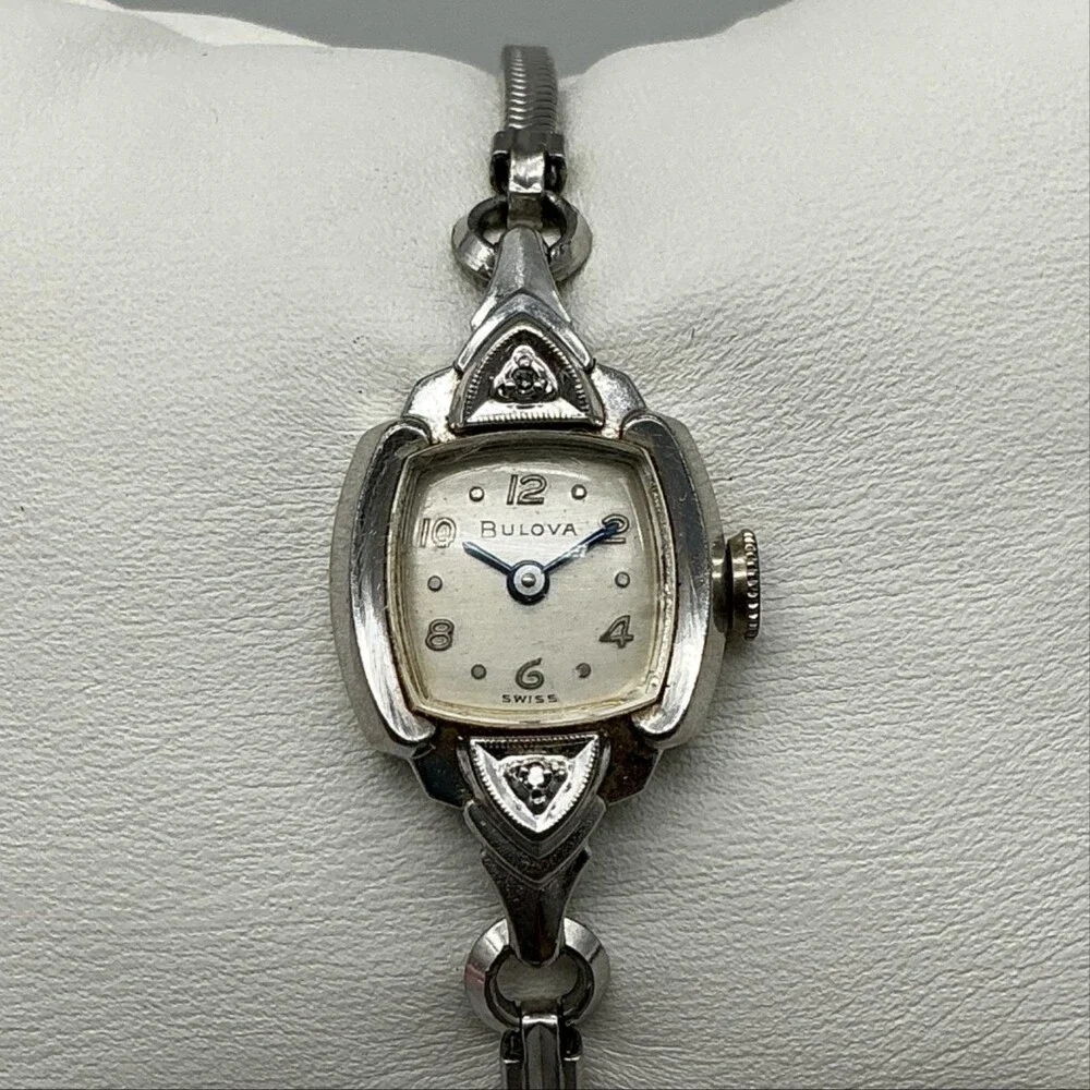 Vintage Bulova Womens Watch 17mm Cocktaill 10K RGP Diamond Swiss Manual 5.75